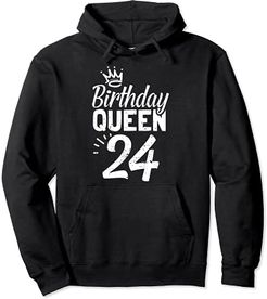 24th Birthday Queen Women Happy Birthday Party Funny Crown Felpa con Cappuccio