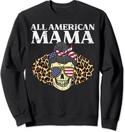 All American Mama Skull US Flag Leopard 4th Of July Women Felpa