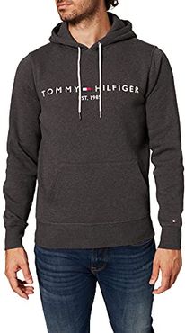 Tommy Logo Hoody Felpa, Grigio (Dark Grey Heather), XXL Uomo