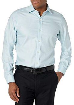 Tailored Fit Button-collar Pattern Non-iron Dress Shirt Camicia, Blu (Aqua/Blue Houndstooth), 17.5" Neck 35" Sleeve