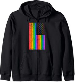 USA American Distressed Grunge LGBTQ Ally Gay Pride Flag Felpa con Cappuccio