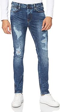 Marchio Amazon - find. Jeans Skinny Uomo, Blu (Mid Blue), 34W / 32L, Label: 34W / 32L