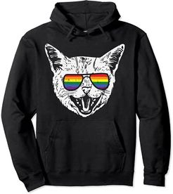 Meme Cat Rainbow Sunglasses Gay Funny Pride LGBTQ Men Women Felpa con Cappuccio