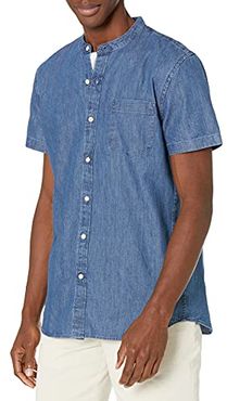 Standard-Fit Short-Sleeve Band-Collar Denim Camicia, Blu (Medium Blue Med), US M (EU M)