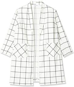 Ladies Check Print Duster Jacket Giacca, Bianco Sporco (Avorio 001), 46 Donna