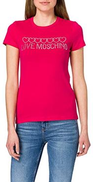 Slim Fit T-Shirt Short-Sleeves, Personalised with Crystal Seasonal Logo Application, Fuxia, 42 Donna