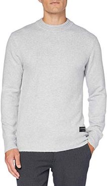Soft Knit Crewneck Pull with Higher Rib Collar Pullover Sweater, Stone Melange 0621, XL Uomo