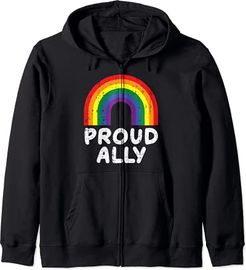 Proud Ally Gay Rainbow Pride Flag LGBTQ Support Men Women Felpa con Cappuccio