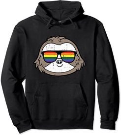 Sloth Sunglasses Gay Pride Animal Rainbow Flag LGBT-Q Ally Felpa con Cappuccio
