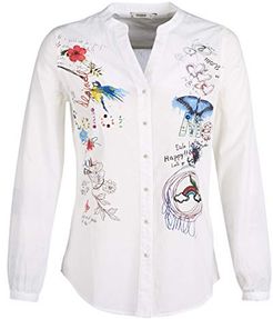 Shirt Long Sleeve COLORME Woman White Camicia, Bianco (Bianco 1000), S Donna