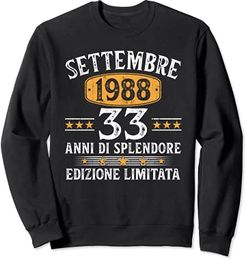 33 Anni Compleanno Uomo Donna Regalo Vintage Settembre 1988 Felpa
