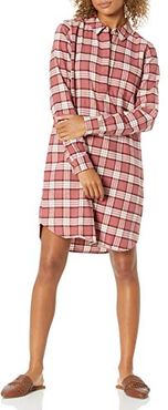 Brushed Flannel Popover Dress Button-Down-Shirts, Dark Rose/Beige Plaid, US L (EU L - XL)