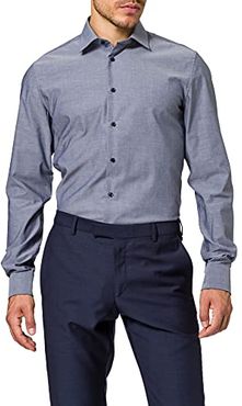 Slim Fit Extra Langer Arm mit Business Kent-Kragen Bügelfrei Uni-100% Baumwolle Camicia Formale, Blu (Mittelblau 19), 42 (Taglia Produttore: 36) Uomo