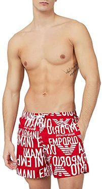 Swimwear Boxer all Over Graphic Logo Costume da Bagno, Rosso, 50 Uomo
