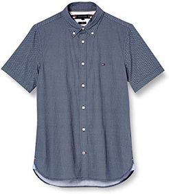 Slim Essential Print Shirt S/s Camicia, Blue, X-Small Uomo