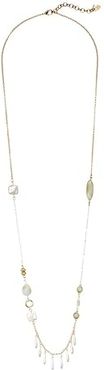 Long Pearl and Amazonite Necklace (Two-Tone) Necklace