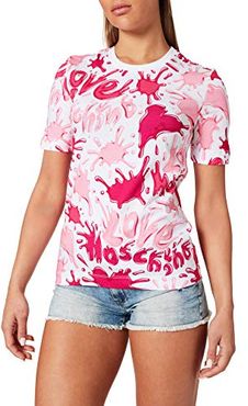 Regular-Fit T-Shirt with Short-Sleeves in Allover Hearts And Splash Logo Print, all.Splash Rosa, 48 Donna
