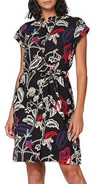 Sleeveless Dress Vestito, Black Retro Flower Print, XL Donna