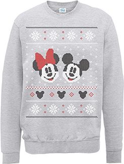 Brands In Limited Mickey Mouse Christmas Mickey & Minnie Felpa, Grigio Marl, M Donna