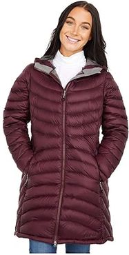 Petite Ultralight 850 Down Hooded Coat (Dark Plum) Women's Clothing