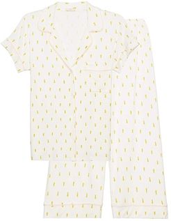 Giving PJ Short Sleeve Cropped PJ Set (Pineapples/Bellini) Women's Pajama Sets