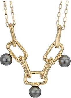 Pearl Studded Chain Link Necklace (10K Gold) Necklace