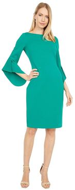 Textured Crepe Bodycon with Novelty Sleeve (Emerald) Women's Dress