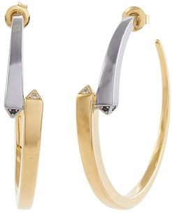 Precious Metal-Plated Sterling Silver Pave Hoop Earrings (14K Gold Plating/Black Ruthenium) Earring