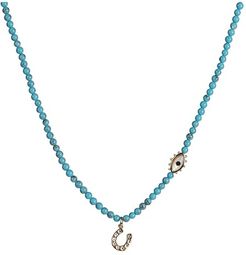 Semi Precious Charm Necklace w/ Horseshoe (Gold/Blue) Necklace