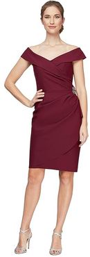 Short Off-the-Shoulder Sheath Dress with Ruffle and Embellishment (Wine) Women's Dress