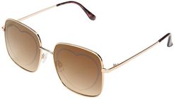 Square Metal with Heart Designed Lens (Gold) Fashion Sunglasses