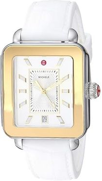 Deco Sport Watch (White Embossed Silicone/Two-Tone Case/Silver White Sunray) Watches