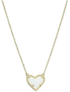 Ari Heart Short Pendant Necklace (Gold White Opal) Necklace