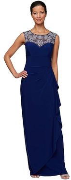 Petite Long Sleeveless Overlay Cascade Dress (Bright Sapphire) Women's Dress