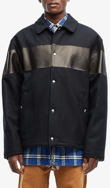 Leather Inset Wool Worker Jacket (Blue Navy) Men's Clothing