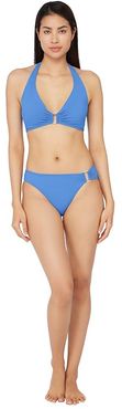 Beach Club Solids Ring Front Halter Bikini Swimsuit Top (Sky Blue) Women's Swimwear