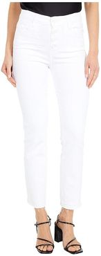 Cindy Crop w/ Exposed Button Fly + Undone Hem in Cool White Distressed (Cool White Distressed) Women's Jeans