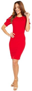 Short Sleeve Sheath Dress with Pleat Bodice Detail (Red) Women's Dress