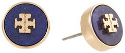 Kira Semi-Precious Circle Stud Earrings (Tory Gold/Lapis) Earring