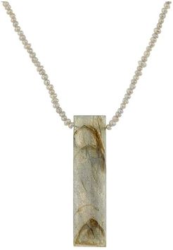 Short Freshwater Pearl Necklace with Labradorite Pendant (Labradorite Mix) Necklace