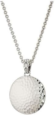 Dot Hammered Medium Round Pendant On Silver Round Link Chain 3.1 mm. Necklace (Silver) Necklace