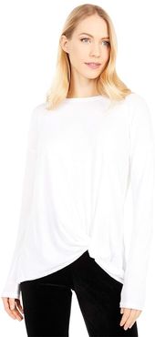 Lightweight Jersey Long Sleeve Tuck Tee (White) Women's Clothing