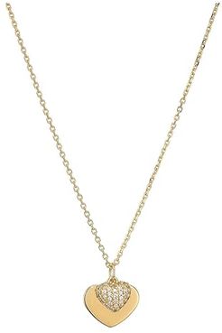 Precious Metal-Plated Sterling Silver Pave Heart Necklace (Gold) Necklace