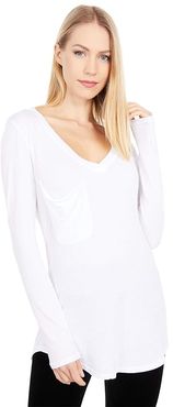 Lightweight Jersey Long Sleeve Pocket Tee (White) Women's Clothing