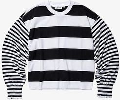 Cropped Stripe Sweatshirt (Black/White) Women's Clothing