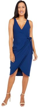 Divine Crepe Draped Wrap Dress (Navy) Women's Dress