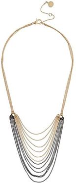 Multi Chain Row Bib Necklace (Black/Warm Brass) Necklace