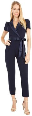 Petite Suited Crepe Jumpsuit with Charmeuse Details (Midnight) Women's Jumpsuit & Rompers One Piece