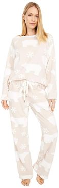 Dream Fleece Soft Snow Bear Cozy Pants (Pale Pink) Women's Clothing