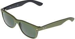 RB2132 New Wayfarer Square Sunglasses 55 mm (Rubber Military Green) Fashion Sunglasses
